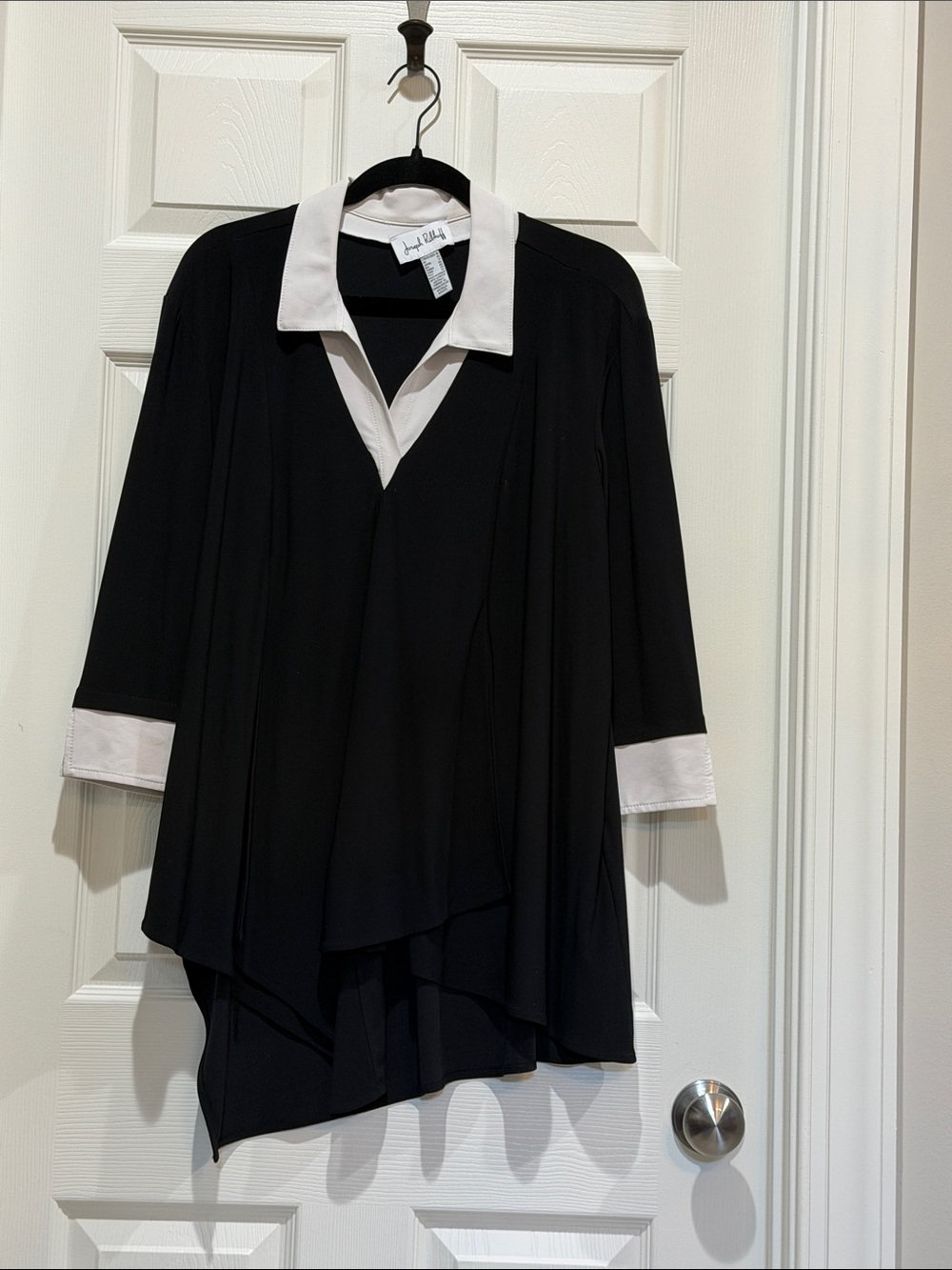 Joseph Ribkoff Black Tunic with White Collar & Cuff